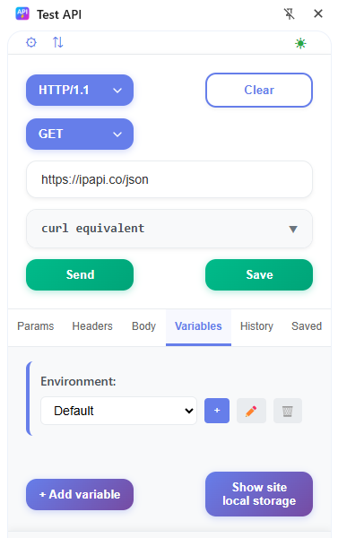Environment variables management screen showing development and production API configurations