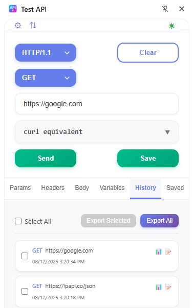 API response viewer displaying JSON response data with status codes and response headers